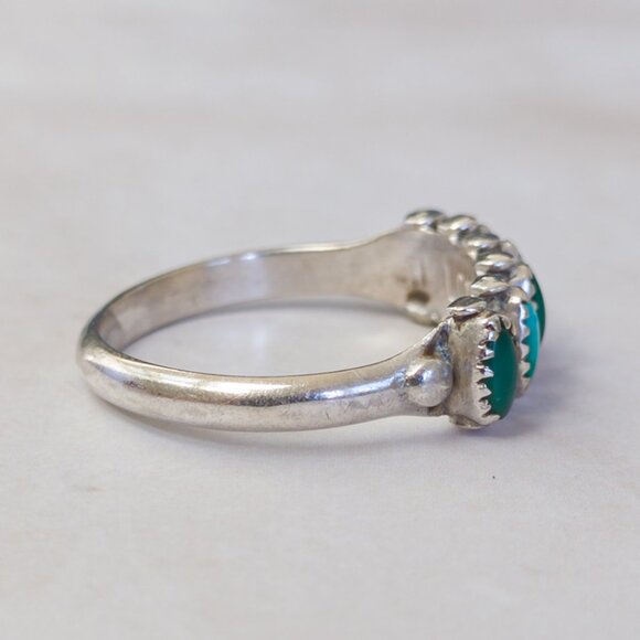 H. Lonjose Zuni Sterling Turquoise Row Ring — Size 7.5 - Picture 13 of 15